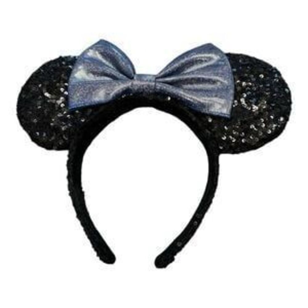 Disney Parks Sequin Minnie Mouse Shimmer Metallic Blue Bow Headband Ears